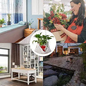 Подвесное кашпо Indoor Plant Hanger Hand Woven Boho макраме с квадратным основанием, плетеное synthetic.ua - Фото 1