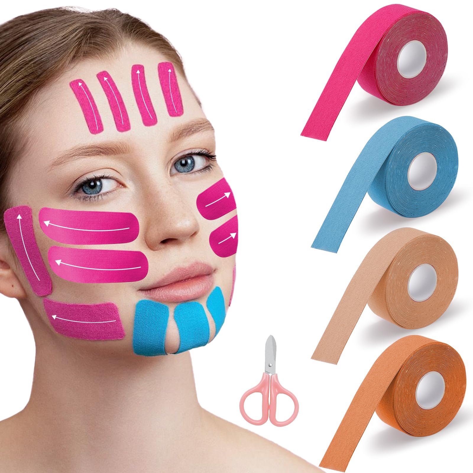 Лента для лица HENGBIRD, 2,5 см x 5 м, телесный, оранжевый, розовый, голубой, 4 шт., фото №1