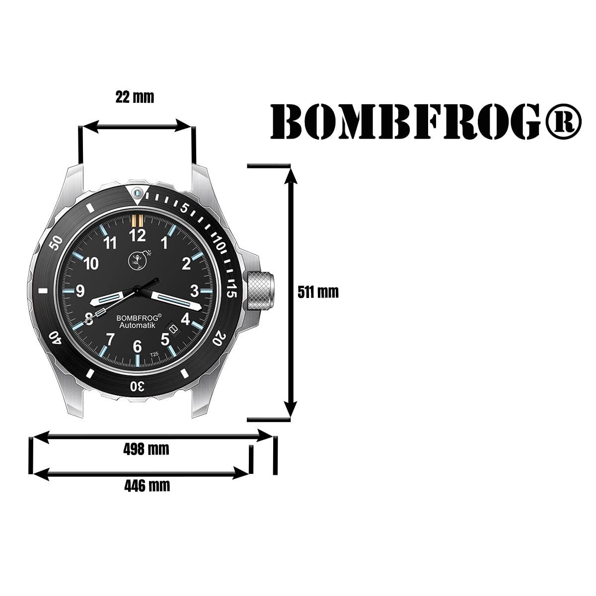 Годинник BOMBFROG BT25 Чоловічий з неоприновим ремінцем Військовий стиль нержавіюча сталь, фото №5