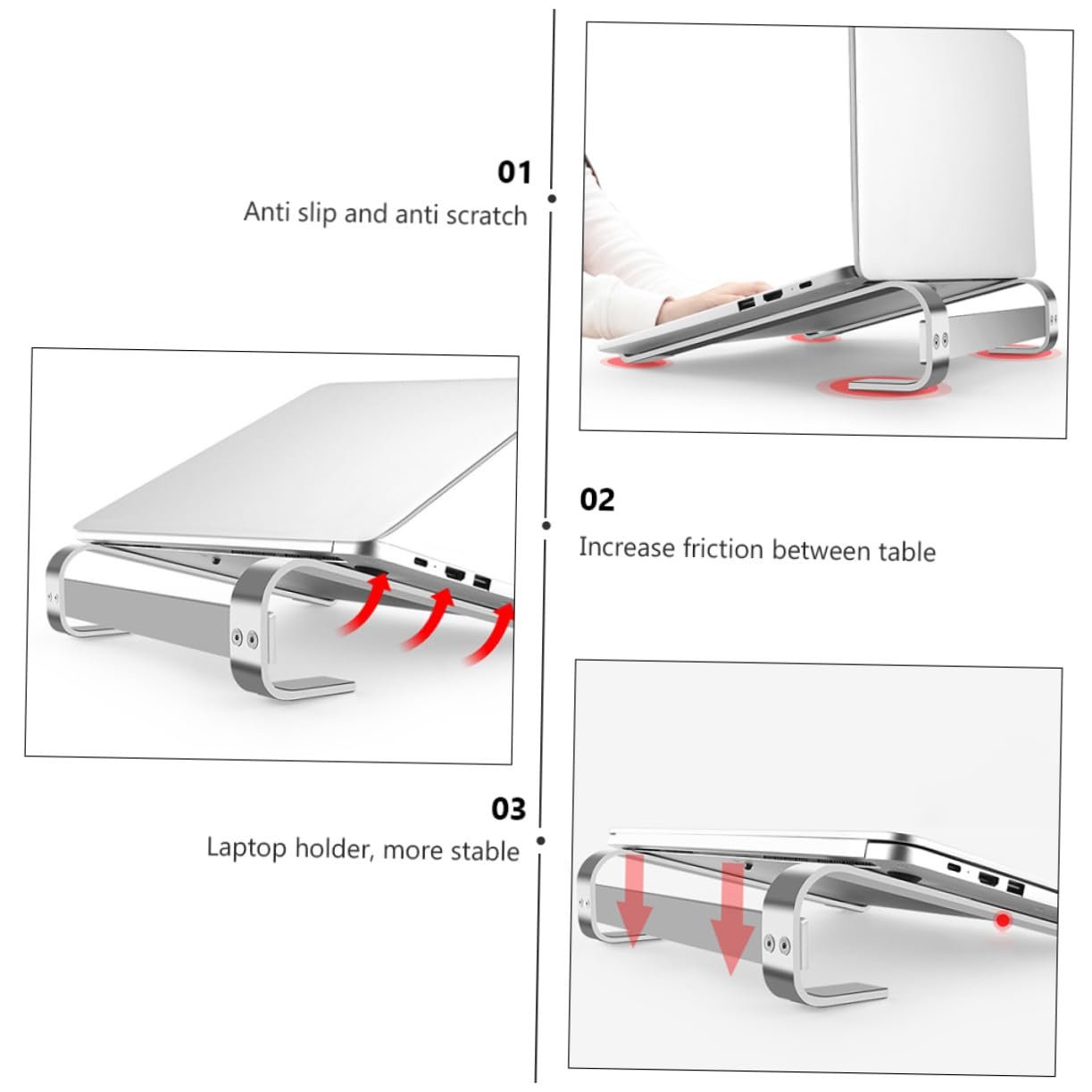 Подставка для ноутбука Алюминиевая Эргономичная Противоскользящая Охлаждающая подставка для ноутбуков Прочная для рабочего места, фото №5