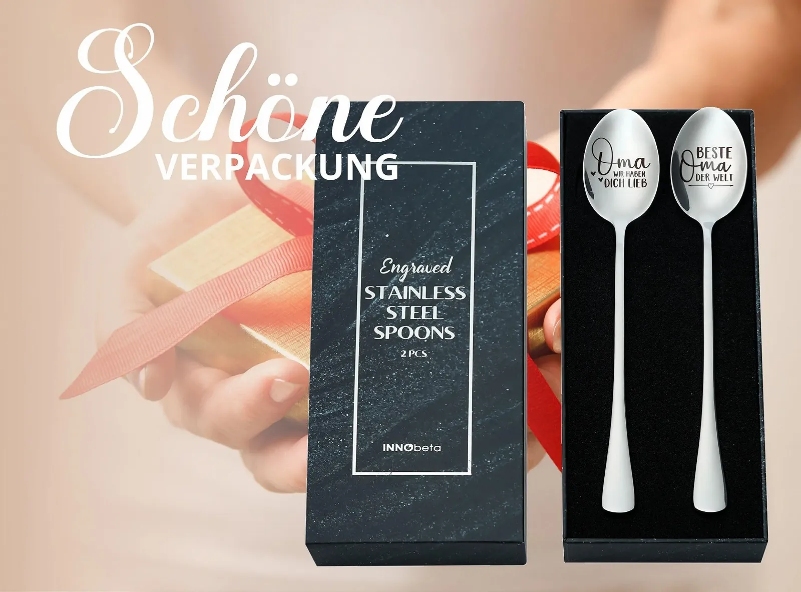 Ложка для морозива INNObeta З гравіюванням Сріблястий, 2 шт, фото №6