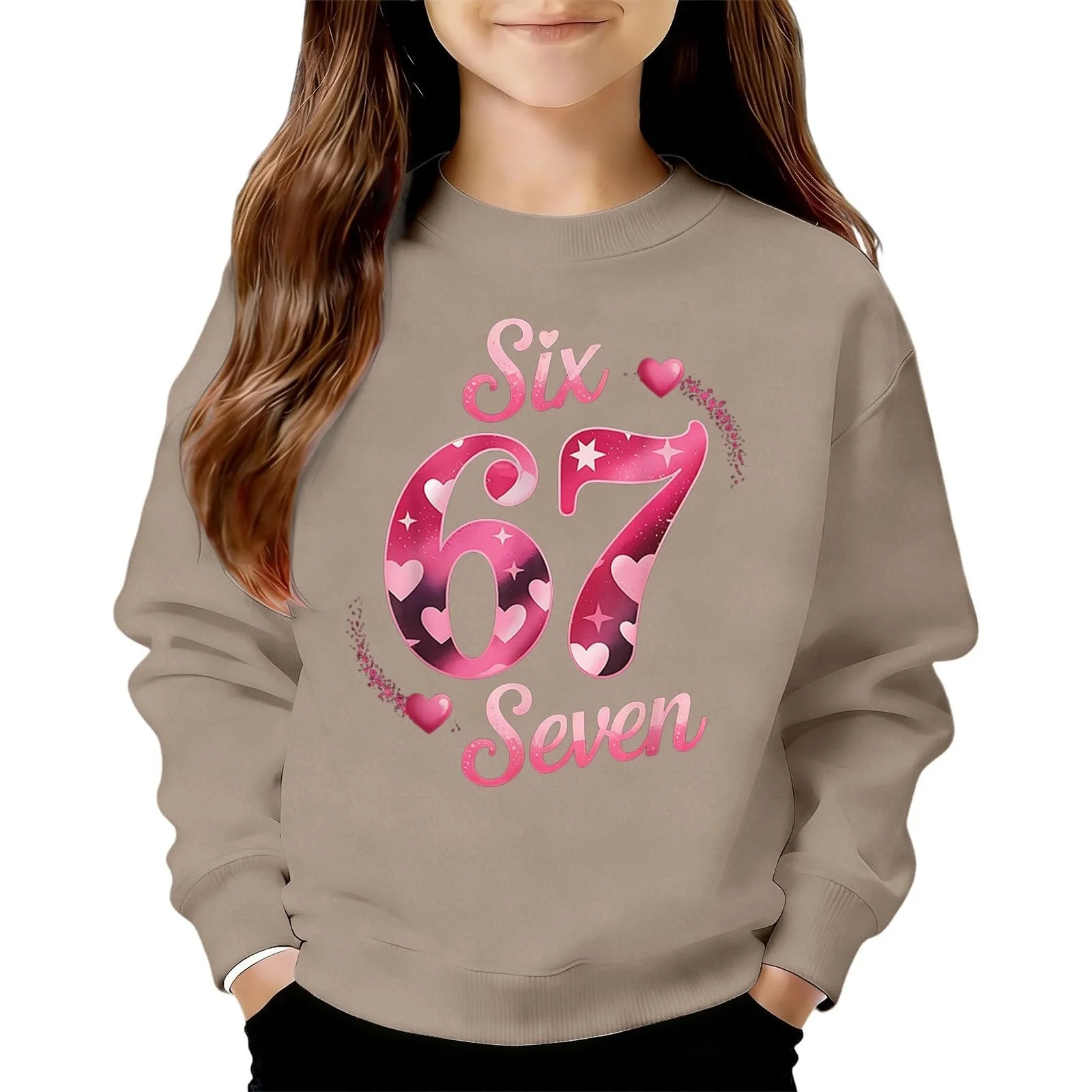 Детский Пуловер для Девочки - Толстовка с круглым вырезом, длинными рукавами, мягкая, свободного кроя, с принтом, фото №1