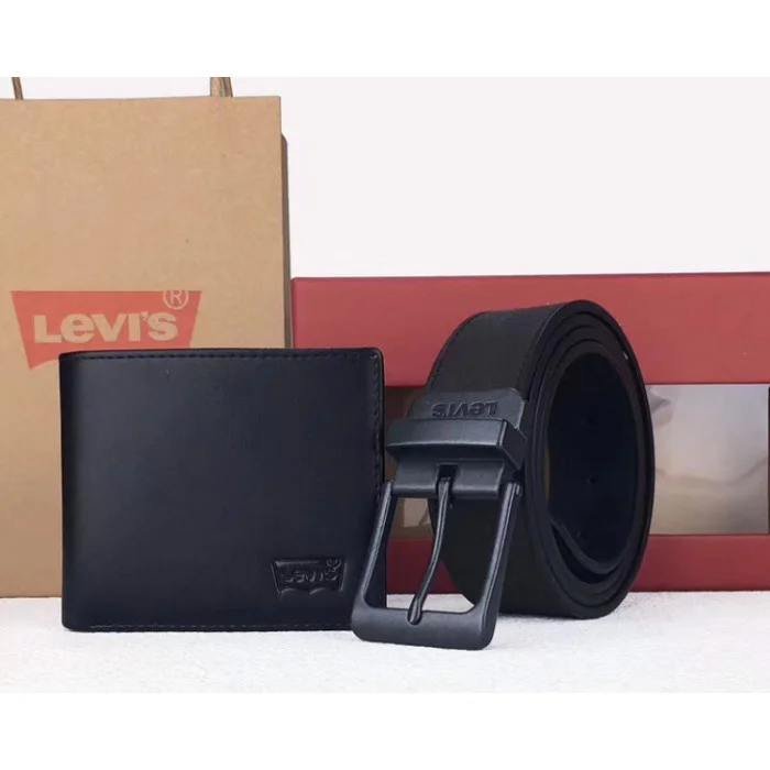Подарочный набор для мужчины кожаный двухсторонний ремень и кошелек Levis, фото №3