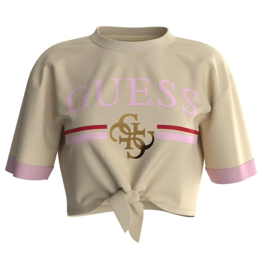 Жіночий спортивний топ GUESS Activewear з вузлом / Бежевий / Розмір S, фото №1 Жіночий спортивний топ GUESS Activewear з вузлом / Бежевий / Розмір S, фото №1