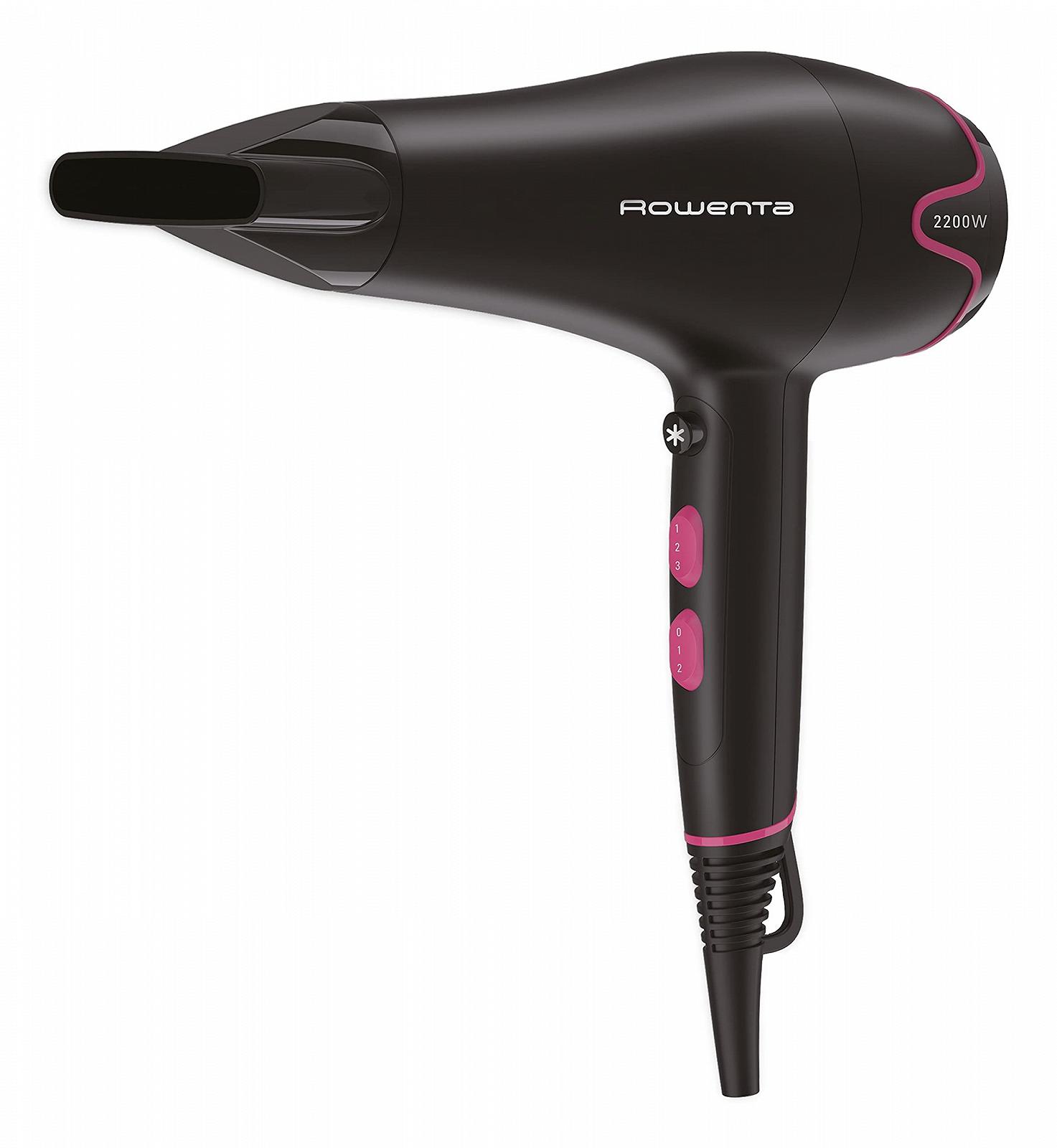 Фен Rowenta Motion Dry CV5713, 2200 Вт, 6 режимов, насадка для укладки, холодный воздух, черный/розовый, фото №1