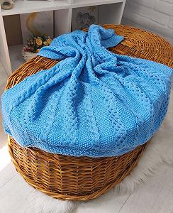 Детский вязаный плед с хлопковой подкладкой, 90 х 90 см, голубой - Фото 1