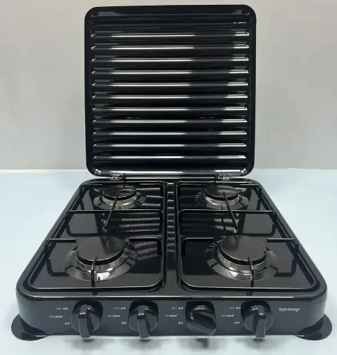 Бытовая газовая плита на 4 конфорки с крышкой Rainberg RB-2227, Настольная для баллонного газа дома, фото №6 Бытовая газовая плита на 4 конфорки с крышкой Rainberg RB-2227, Настольная для баллонного газа дома, фото №6