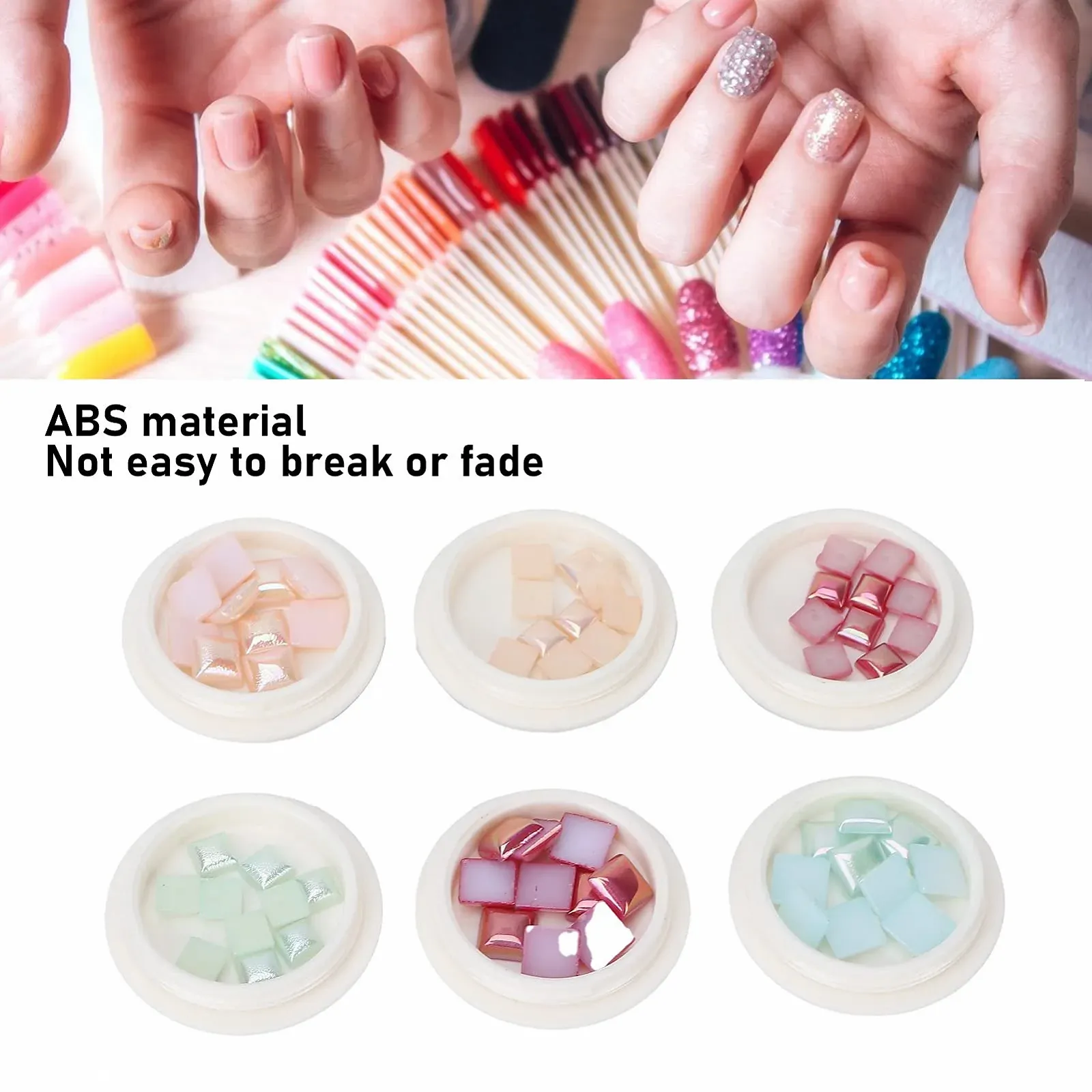 Блестки Квадратные для ногтей, Набор голографических блесток для ногтей, 6 цветов 3D Прямоугольные блестки-хлопья с коробкой, фото №2