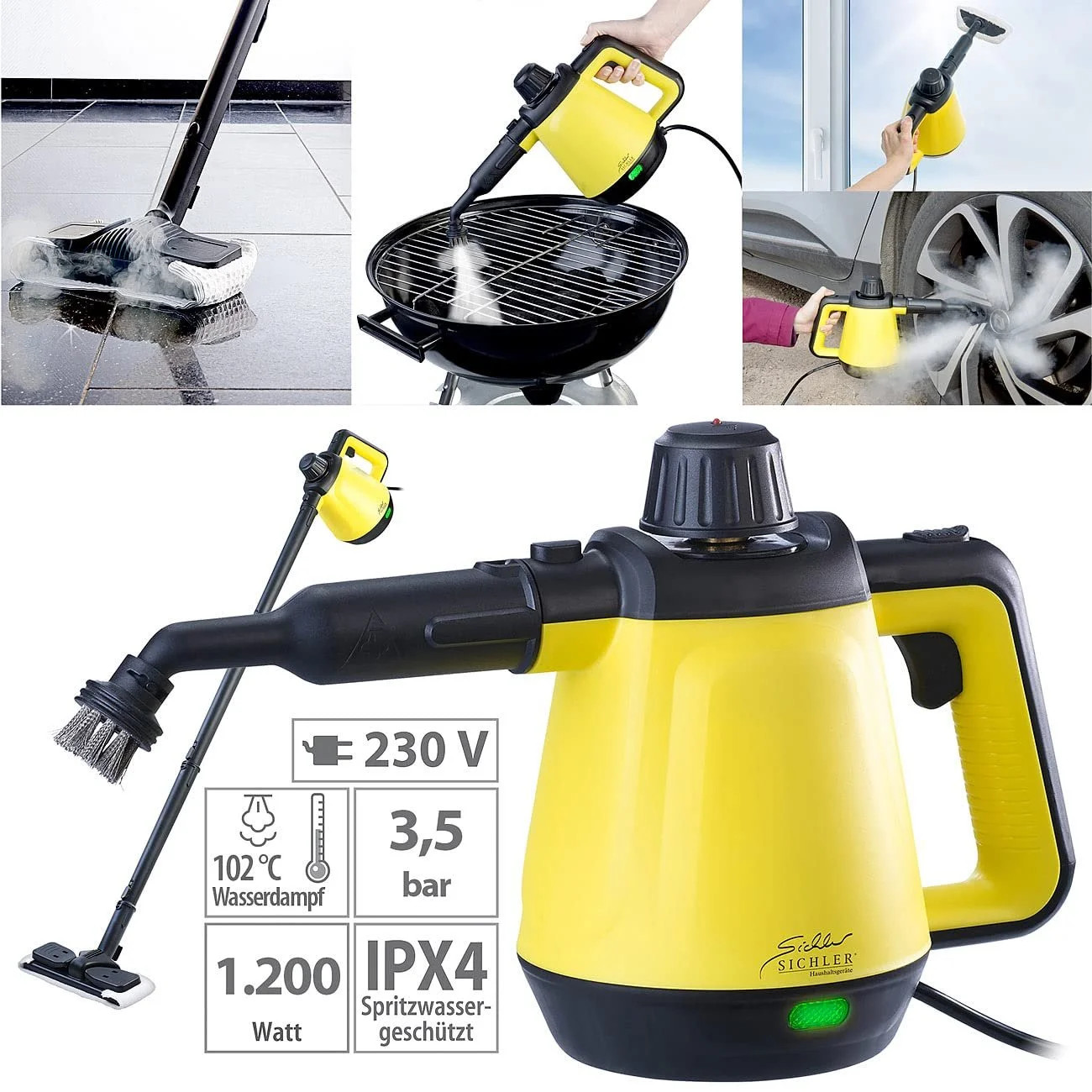 Пароочисник 2-в-1 Sichler Haushaltsgeräte DB-300.b 1200 Вт з набором аксесуарів 16 предметів, фото №2