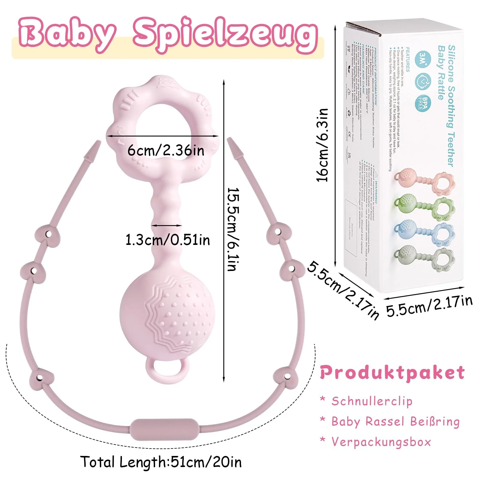 Брязкальце Tikplus Montessori Кільце-прорізувач для немовлят 0-6 місяців, Силіконова іграшка для захоплення, Рожевий, фото №2