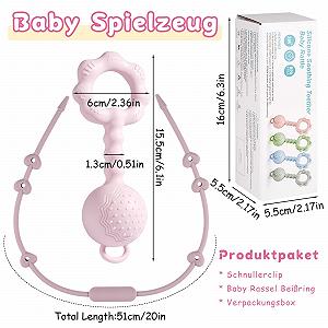 Брязкальце Tikplus Montessori Кільце-прорізувач для немовлят 0-6 місяців, Силіконова іграшка для захоплення, Рожевий synthetic.ua - Фото 1