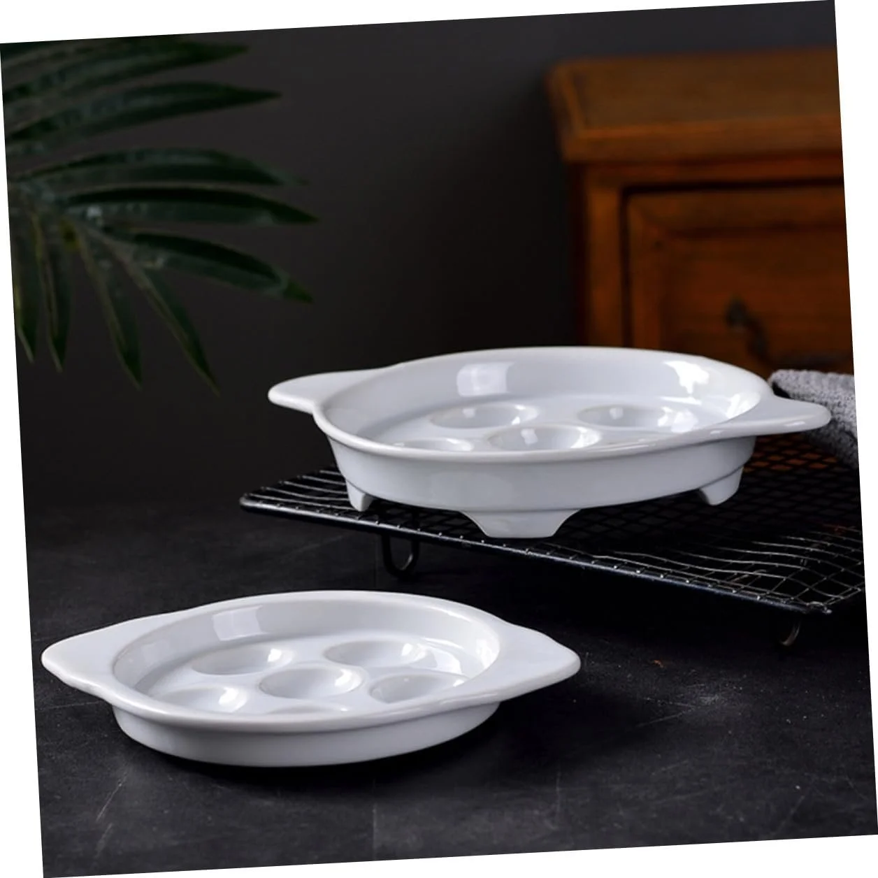 Набір з 2 керамічних форм для запікання равликів з заглибленнями термостійкі для духовки та гриля, фото №9