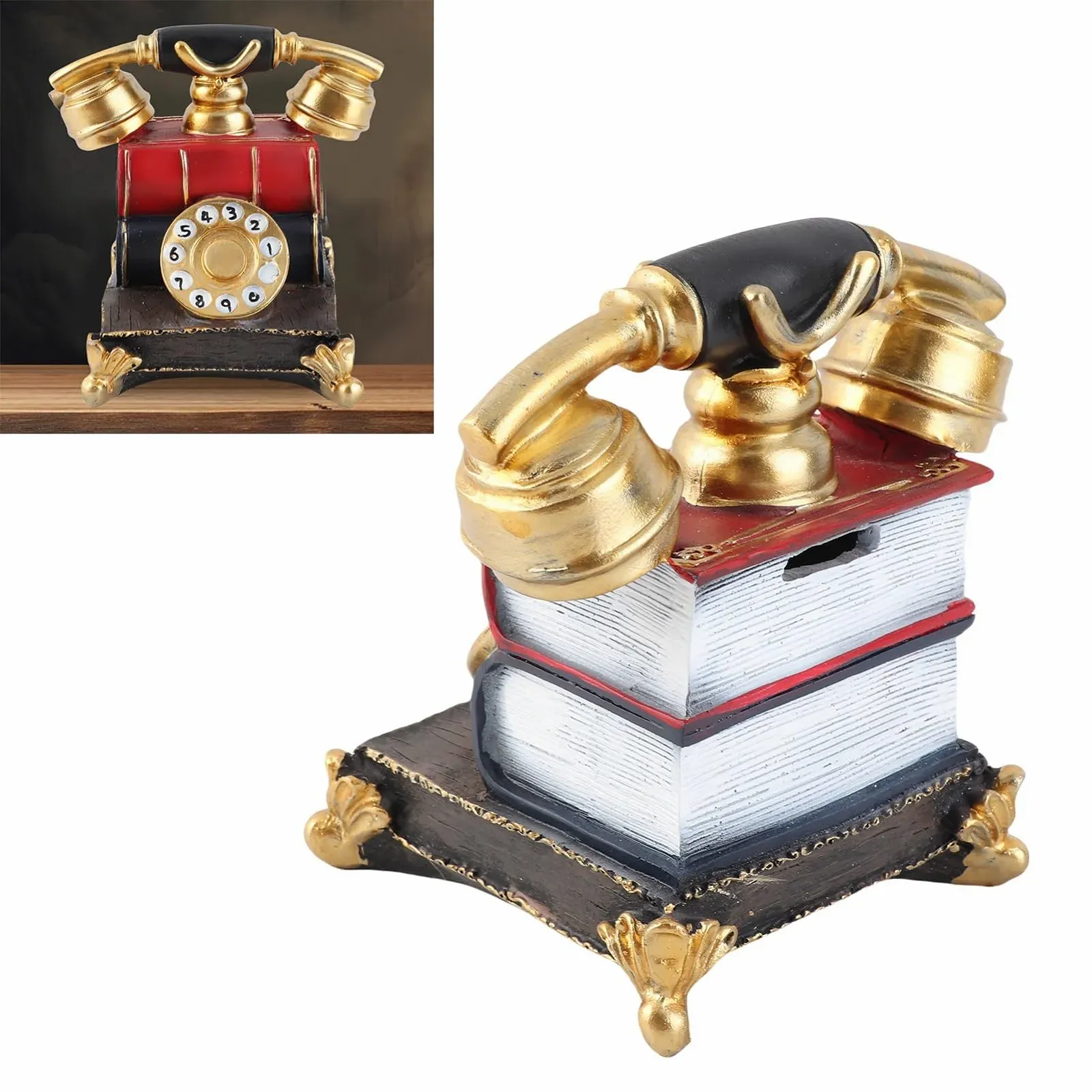 Скарбничка Kikumi Vintage Телефон модель з поворотним диском зі смоли декоративна, фото №5