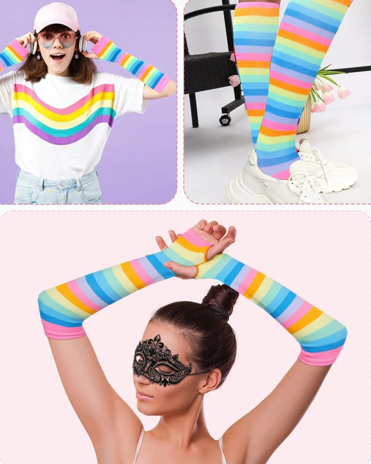 Комплект шкарпеток до колін в райдужну смужку, фото №6