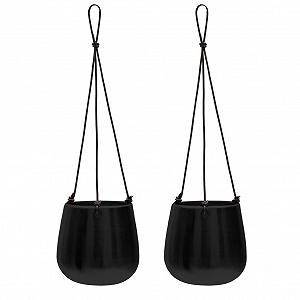 Набір підвісних кашпо Olly & Rose 14 см металеві Матовий чорний 2 шт. - Фото 1
