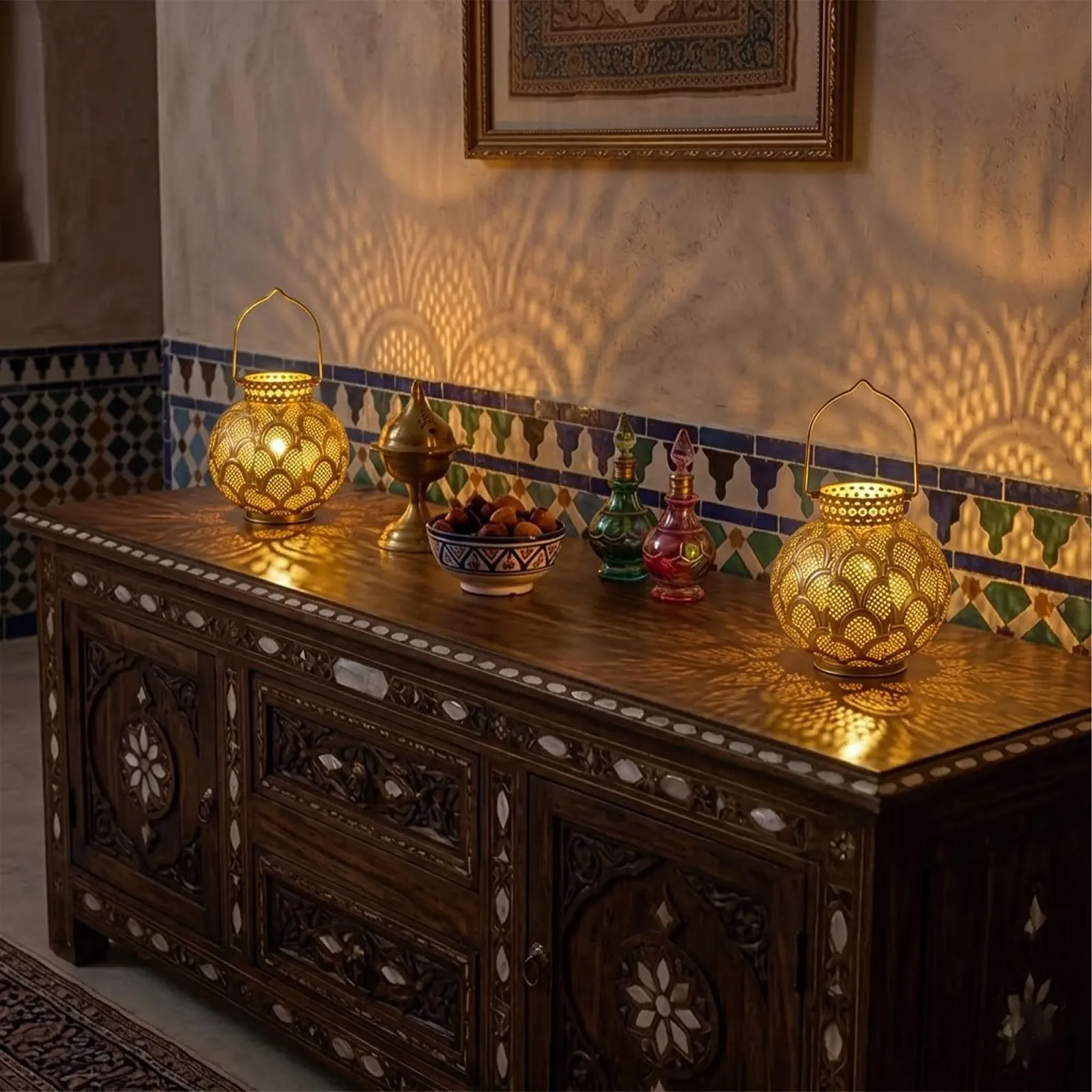 Настільна лампа TRIROCKS Набір з 2 шт. Марокканський стиль 18 см На батарейках Бездротова LED Gold, фото №8