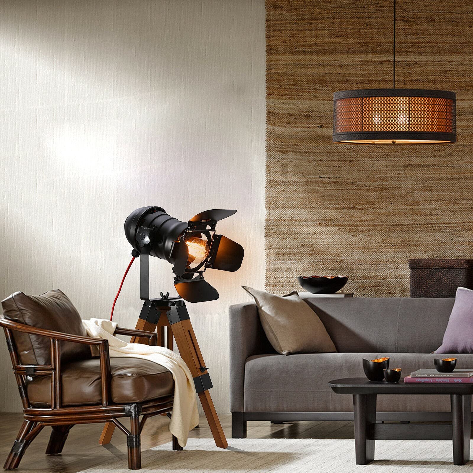 Настільна лампа Wooden Tripod Vintage Adjustable Retro, фото №2