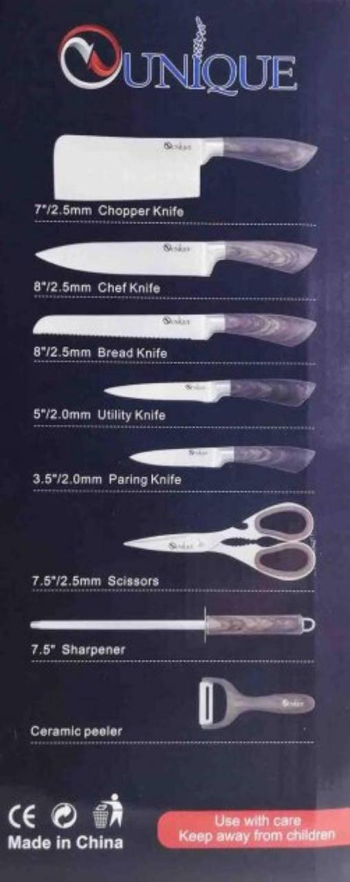 Набор ножей с подставкой из нержавеющей стали UNIQUE UN-1833 9 предметов, фото №1 Набор ножей с подставкой из нержавеющей стали UNIQUE UN-1833 9 предметов, фото №1