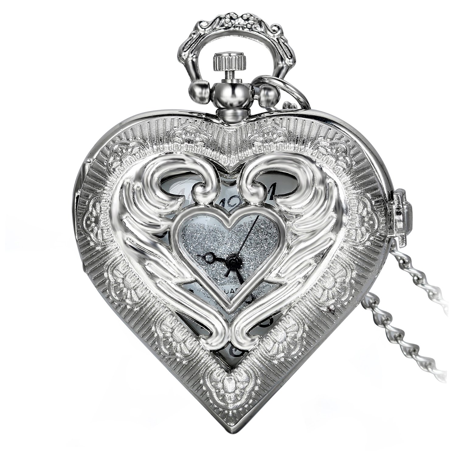 Карманные часы Avaner Heart Shape Design Женские кварцевые с арабскими цифрами Серебро, фото №1