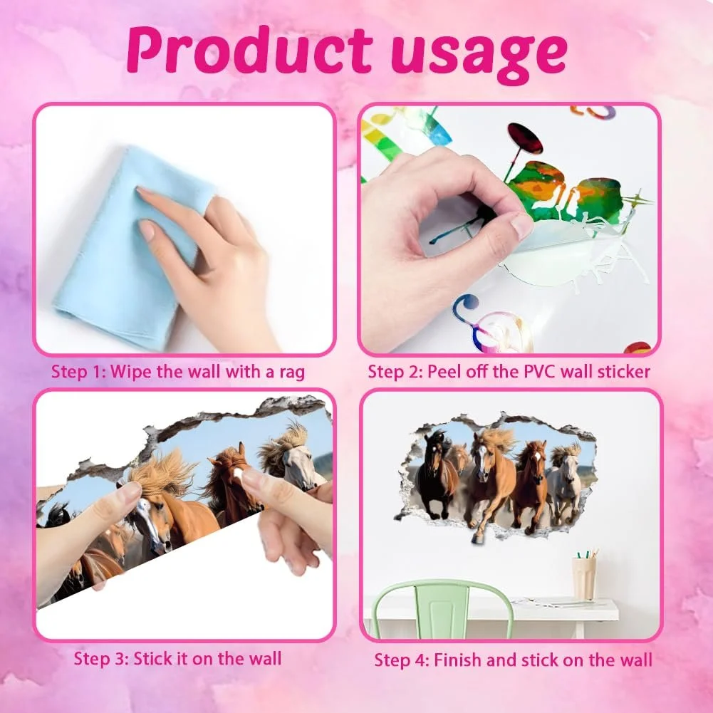 3D Наклейка на стіну SUPERDANT Galloping Horses вінілова самоклейна 90 x 60 см, фото №6