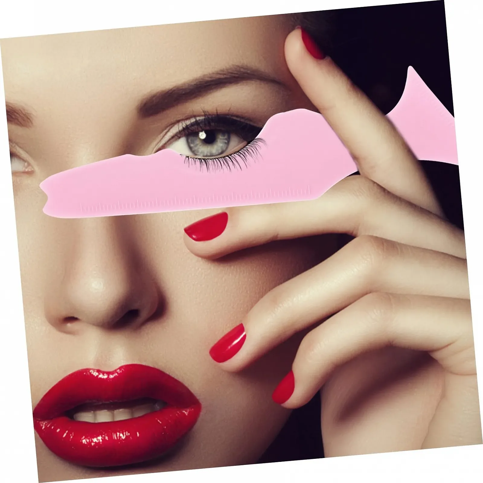 Набір інструментів для макіяжу: лінійка, стрічка для котячих очей, трафарет, рожевий, фото №3