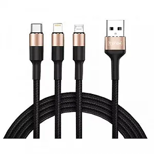 Дата кабель USB 2.0 AM to Lightning Micro 5P Type-C 1.2m T-F815 T-PHOX (T-F815 Mix Black/Gold - Фото 1