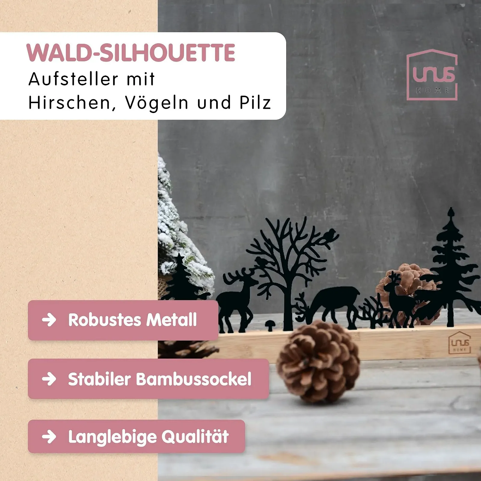 Подставка UNUS Силуэт Лес 3 Оленя Птицы Гриб Черный, фото №2 Подставка UNUS Силуэт Лес 3 Оленя Птицы Гриб Черный, фото №2