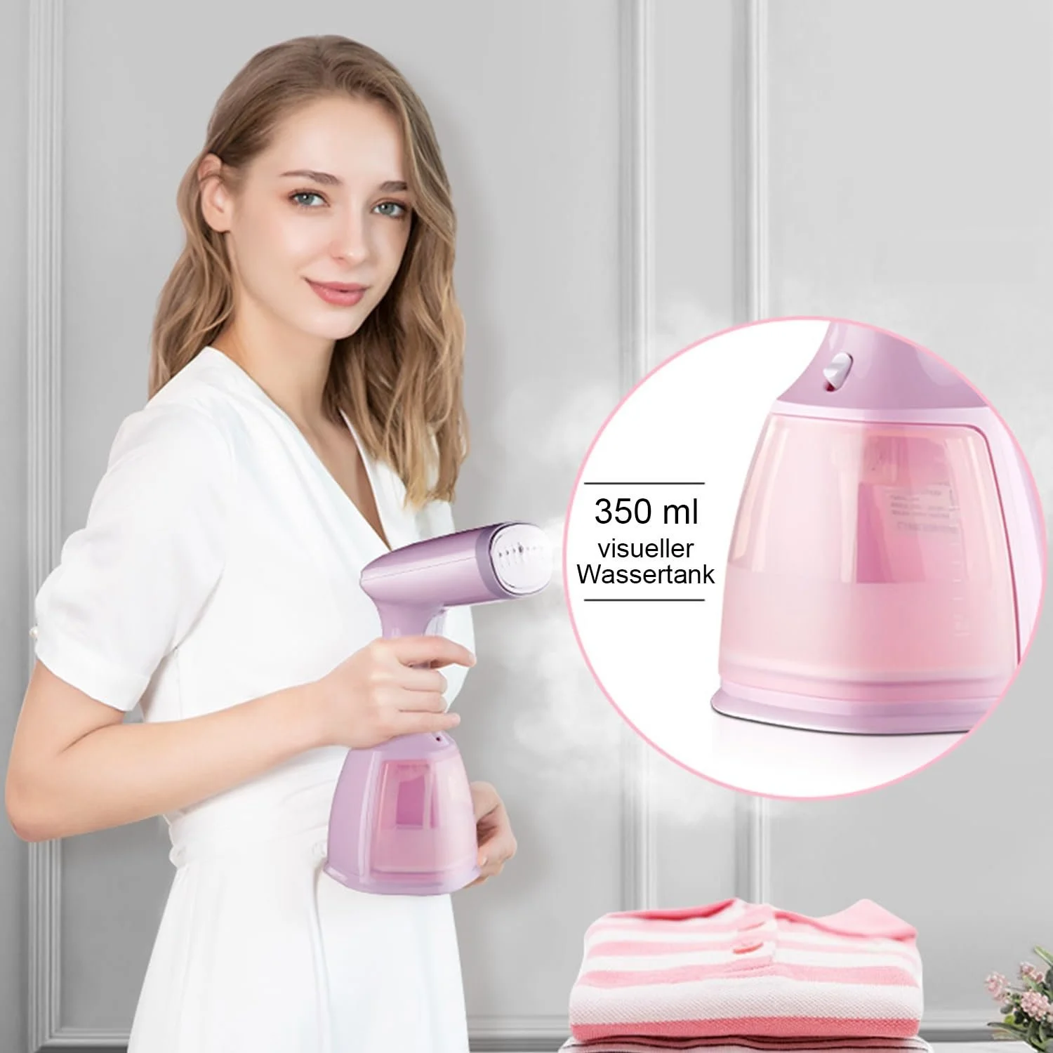 Портативный отпариватель YENTAKE 350 мл 3 режима Розовый, фото №3