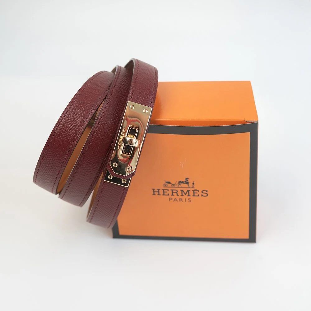 Женский тонкий бордовый ремень Hermes, фото №4
