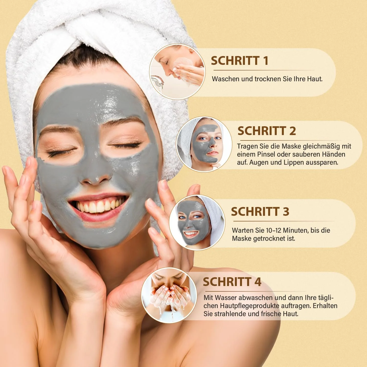 Набор глиняных масок для лица Turmeric Vitamin C, маска из грязи Мертвого моря, гималайская глиняная маска для лица для уменьшения черных точек, акне, глубокого очищения, маска для лица для контроля жирности, 240 г, фото №6