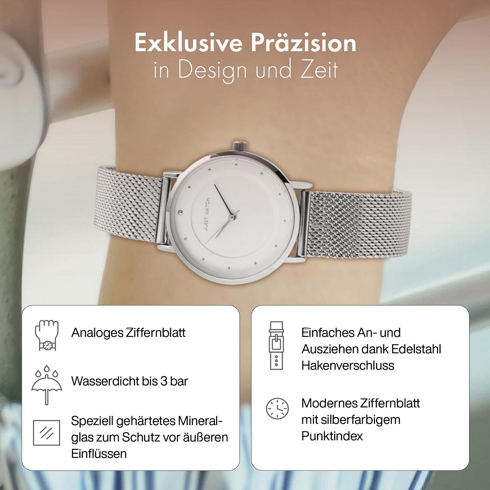 Женские часы JUST WATCH Virginia JW10073, нержавеющая сталь, сетчатый ремешок, элегантные, аналоговые, кварцевые, фото №3