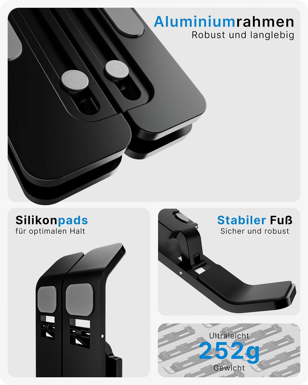 Підставка для ноутбука VOOMY, 6 рівнів, регульована по висоті, складна, для планшета, для ноутбука, сумісна з MacBook, HP, Lenovo, усі 9-16 дюймові ноутбуки та планшети, чорна, фото №3