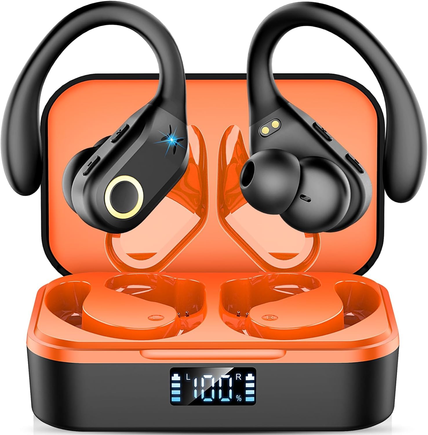 Навушники Bluetooth Спортивні Вкладиші Бездротові Bluetooth 5.3 ENC Шумозаглушення Мікрофон HD Зв'язок Баси Стерео Звук Вкладиші 48Гр Години Відтворення USB C Зарядний Чохол LED Дисплей IP7 Водонепроникність, фото №1