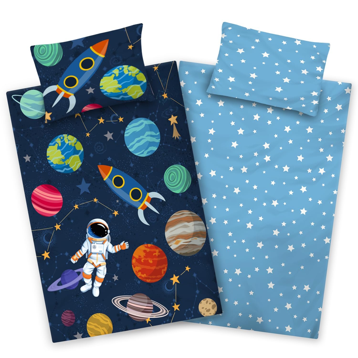 Дитяча Постільна Білизна Aminata kids Космос 100 x 135 см, 40 x 60 см, малюнок Космос, бавовна, синій, фото №1