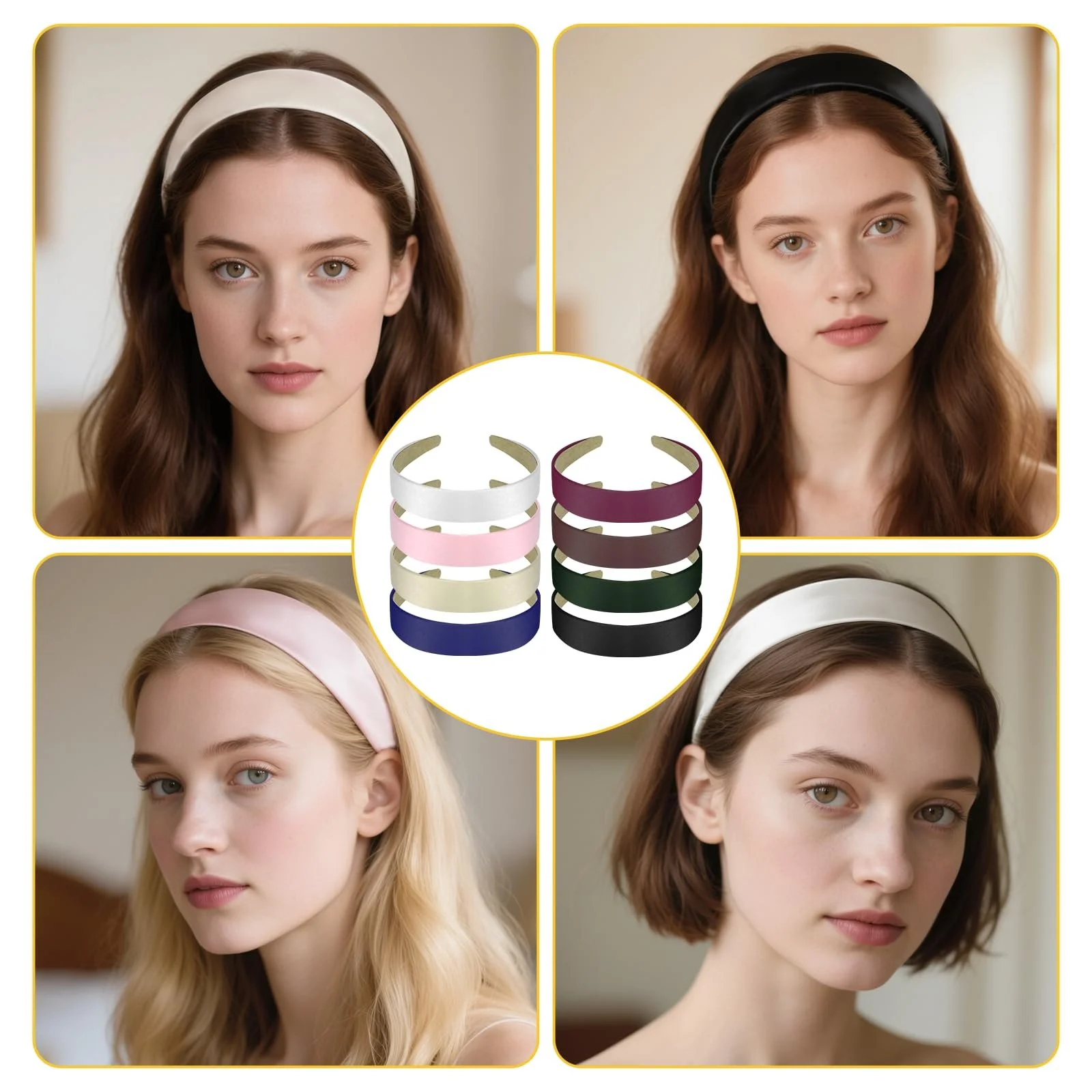 Набір із 8 широких жіночих різнокольорових обручів для волосся, фото №4 Набір із 8 широких жіночих різнокольорових обручів для волосся, фото №4