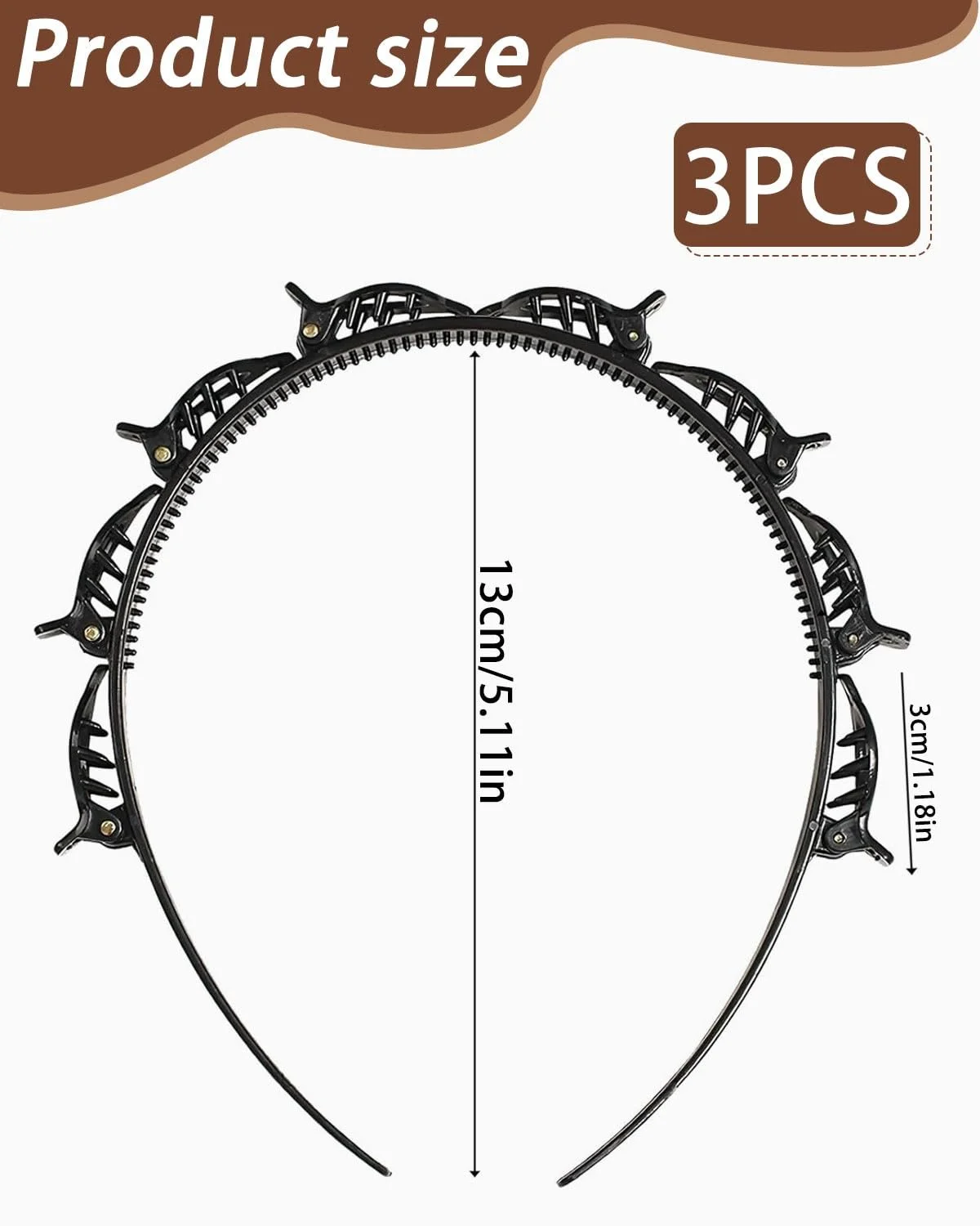 Набір з 3 обручів для волосся з затискачами, фото №2