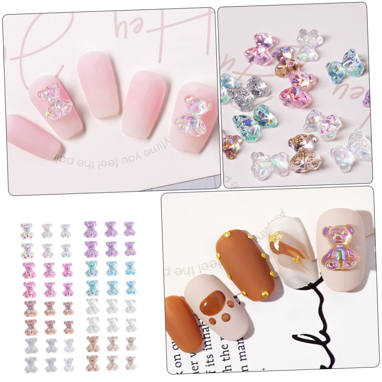 Украшения для ногтей в форме мишек Beavorty 100 шт. Набор маникюрных смоляных патчей, фото №5