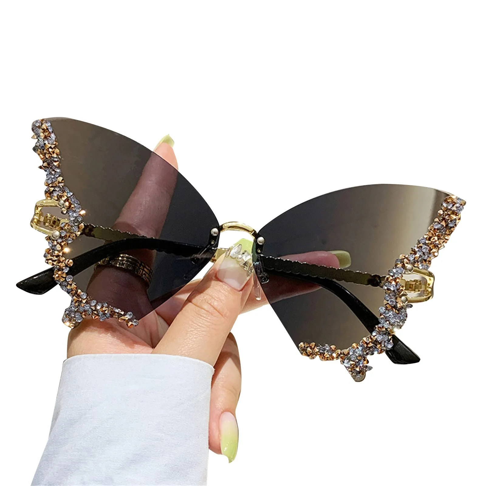 Сонцезахисні Окуляри Yjcnelcr Блискучі Метелик Стрази Жіночі Без обідка Для Маленького Лиця, фото №1