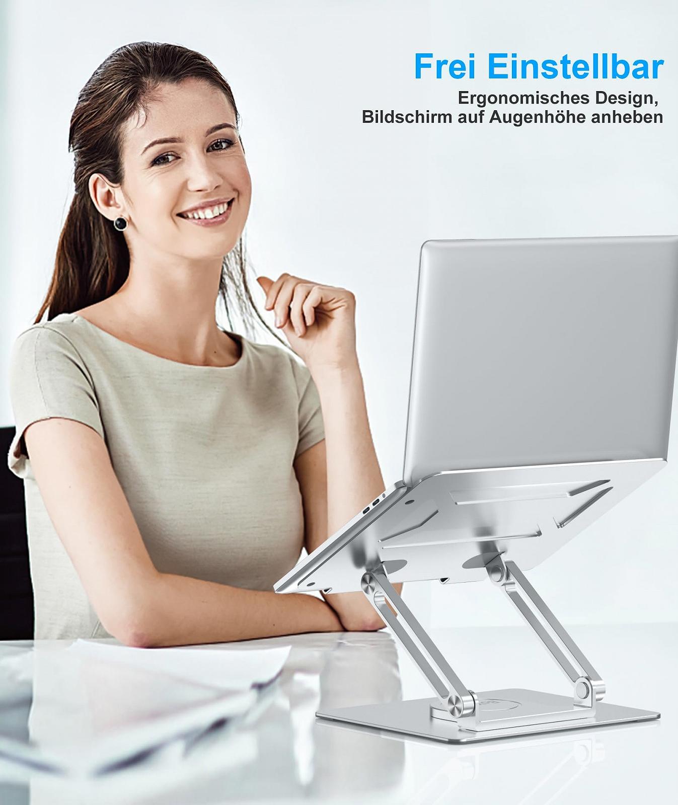 Підставка для ноутбука BoYata для столу, регульована підставка для комп'ютера з обертовою основою на 360 ергономічна складна підставка-тримач для ноутбука, сумісна з MacBook Pro/Air, ноутбуками до 17 дюймів, срібляста, фото №3 Підставка для ноутбука BoYata для столу, регульована підставка для комп'ютера з обертовою основою на 360 ергономічна складна підставка-тримач для ноутбука, сумісна з MacBook Pro/Air, ноутбуками до 17 дюймів, срібляста, фото №3