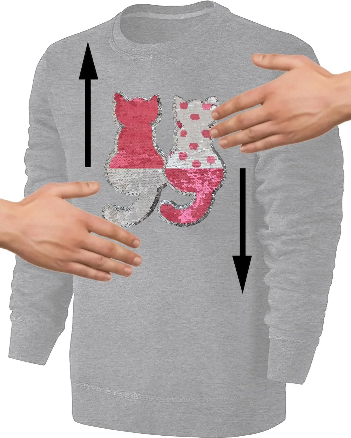 Світшот Blackshirt Company Змінювані Блискітки Кішка для Дівчат Сірий, фото №3