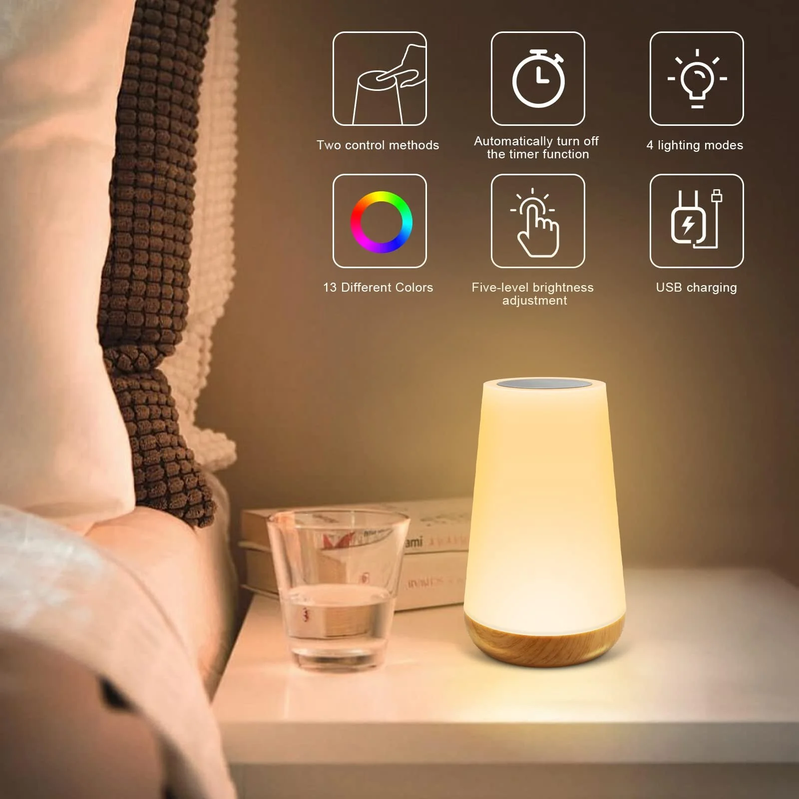 Настільна лампа LED RGB з сенсорним керуванням та пультом ДК 13 кольорів USB Акумуляторна, фото №5