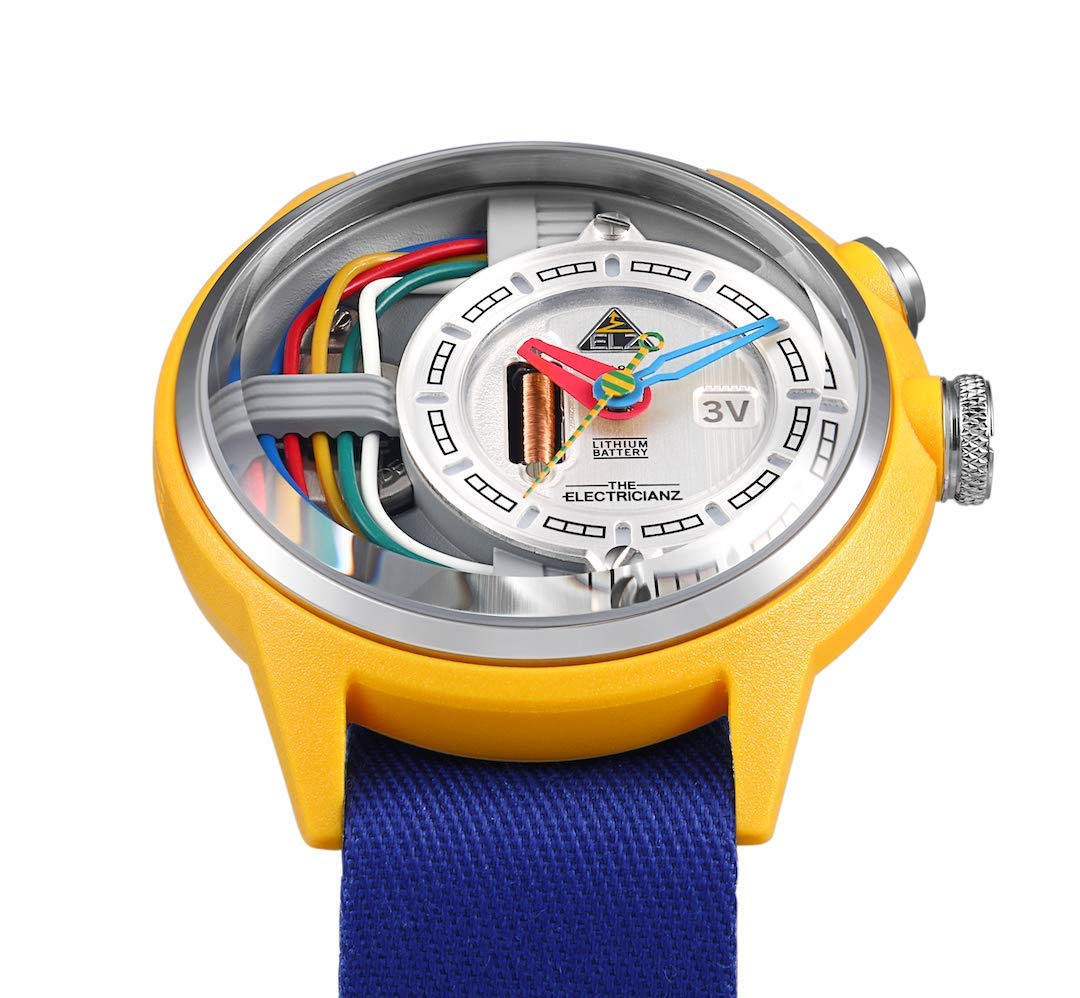 Мужские часы The ElectricianZ CableZ 45 мм Quartz Nylon Electric светло-голубой светло-жёлтый лента, фото №3