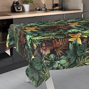 Скатертина клейончаста Tropia 160 x 140 см з ефектом лотоса принт листя джунглів Мийна synthetic.ua - Фото 1