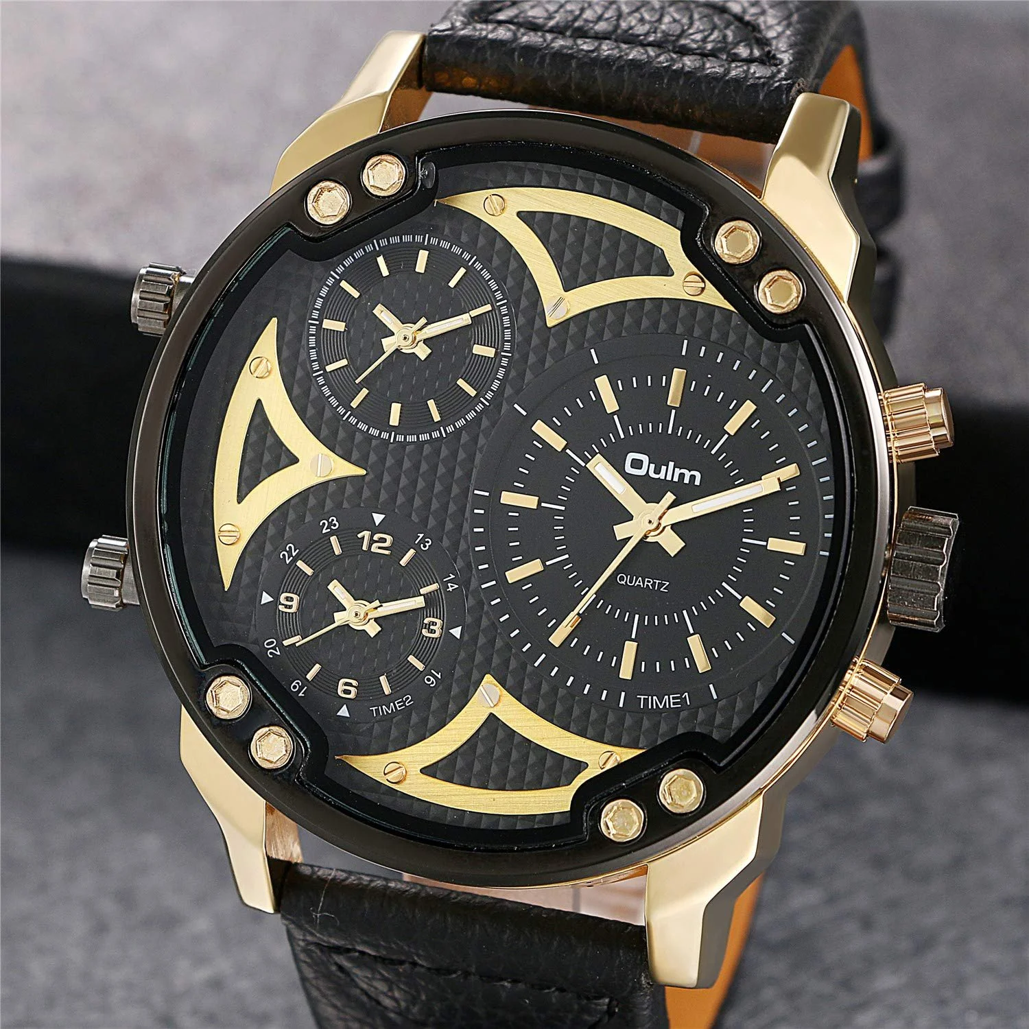 Чоловічий годинник Quartz JewelryWe з великим циферблатом, три часові зони, аналоговий, шкіряний ремінець, чорний, фото №5 Чоловічий годинник Quartz JewelryWe з великим циферблатом, три часові зони, аналоговий, шкіряний ремінець, чорний, фото №5