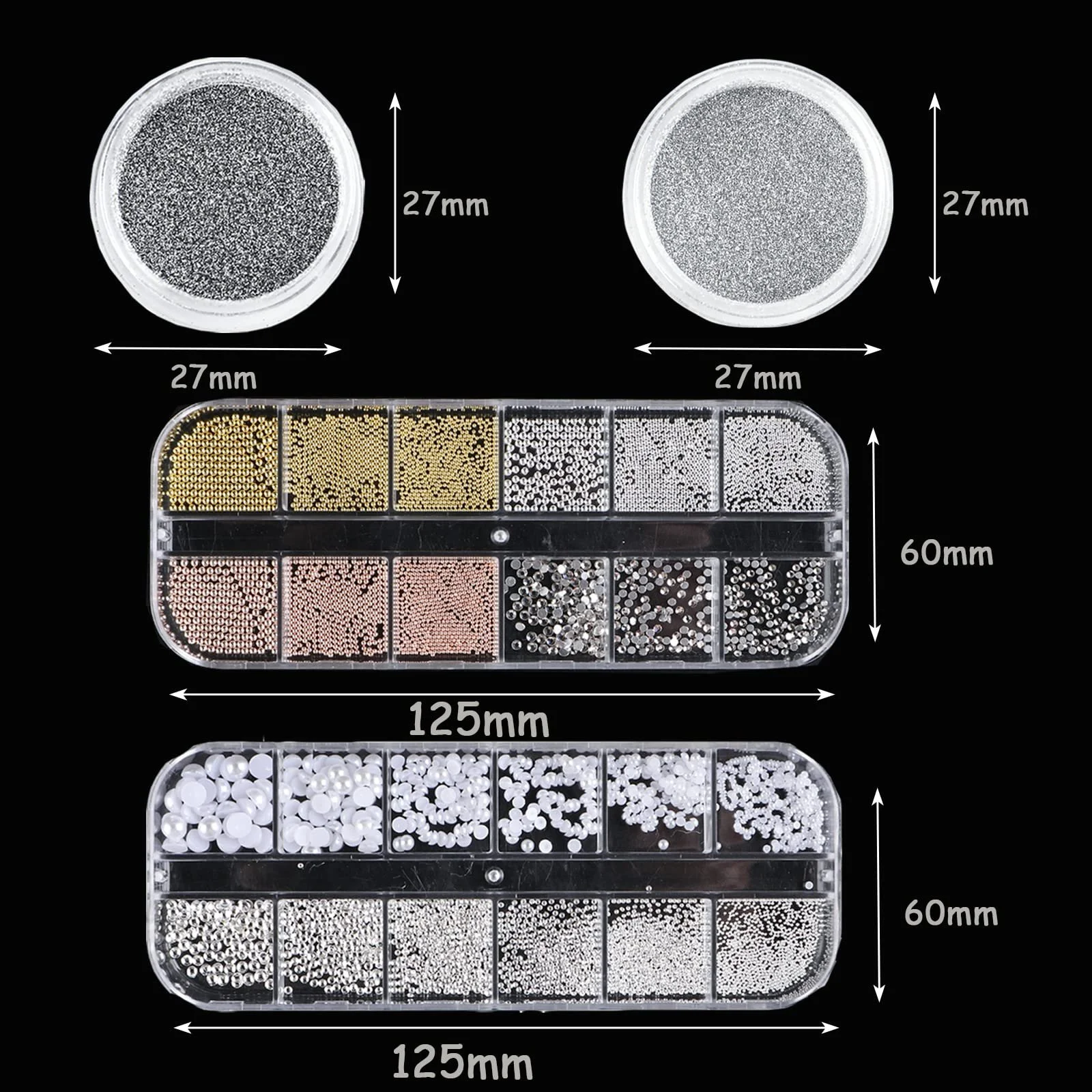 Стразы для ногтей 4 коробки Бусины с плоской задней частью Украшения для ногтей Золото Серебро Белый Полукруглые Аксессуары для ногтей Голографические блестки для ногтей Пайетки Самоцветы для ногтей для женщин Дизайн акриловых украшений для ногтей, фото №7