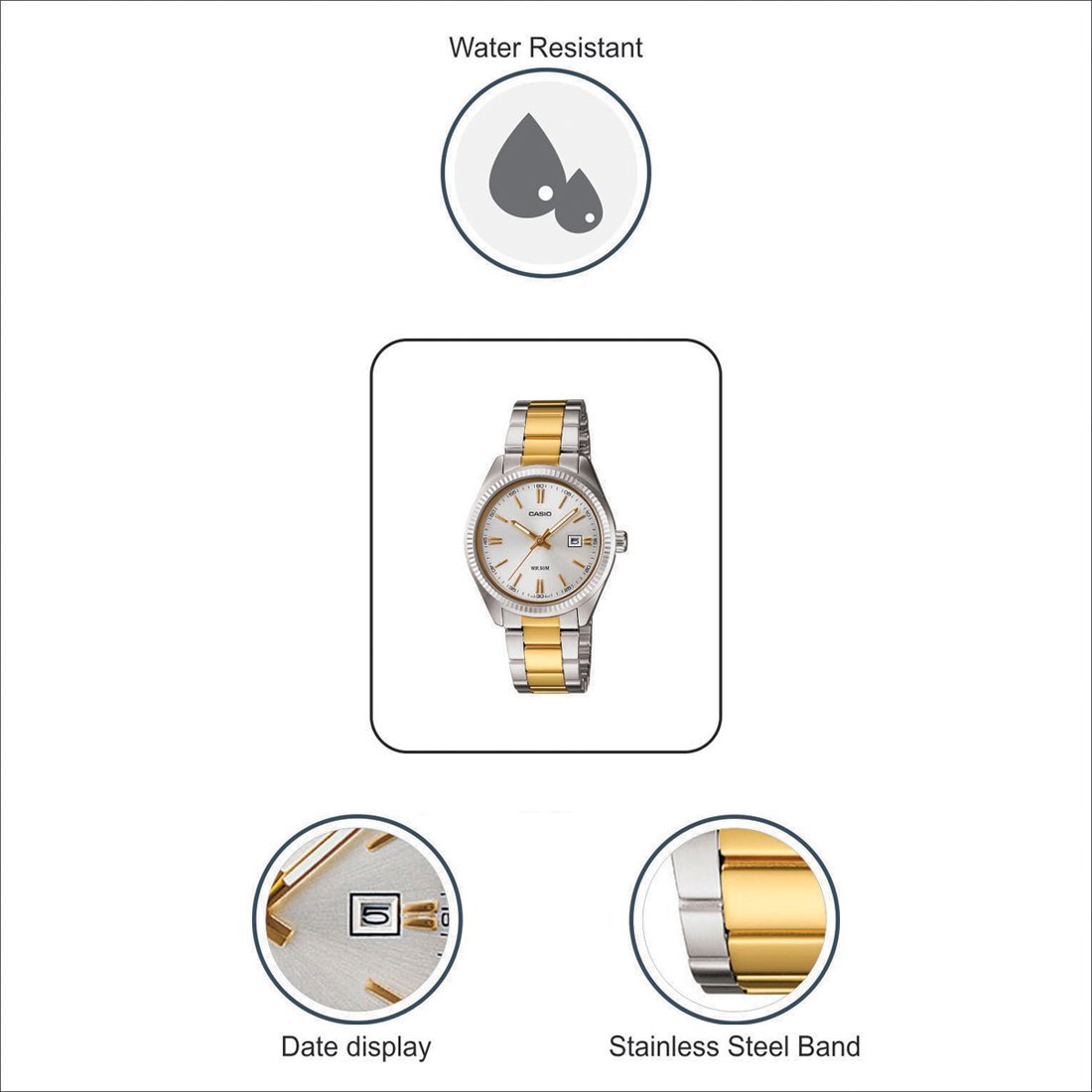 Часы женские Casio Classic LTP-1302SG-7A аналоговые кварцевые серебристый, браслет, фото №7