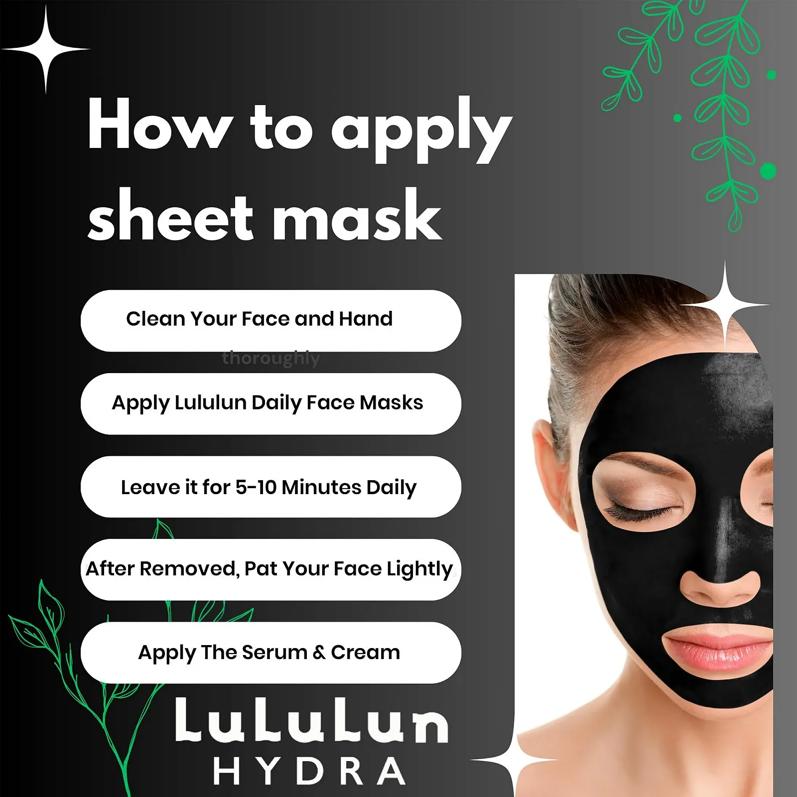 Тканинна маска Lululun Hydra-F 7 шт - Чорна тканина з ферментованим комплексом, фото №4