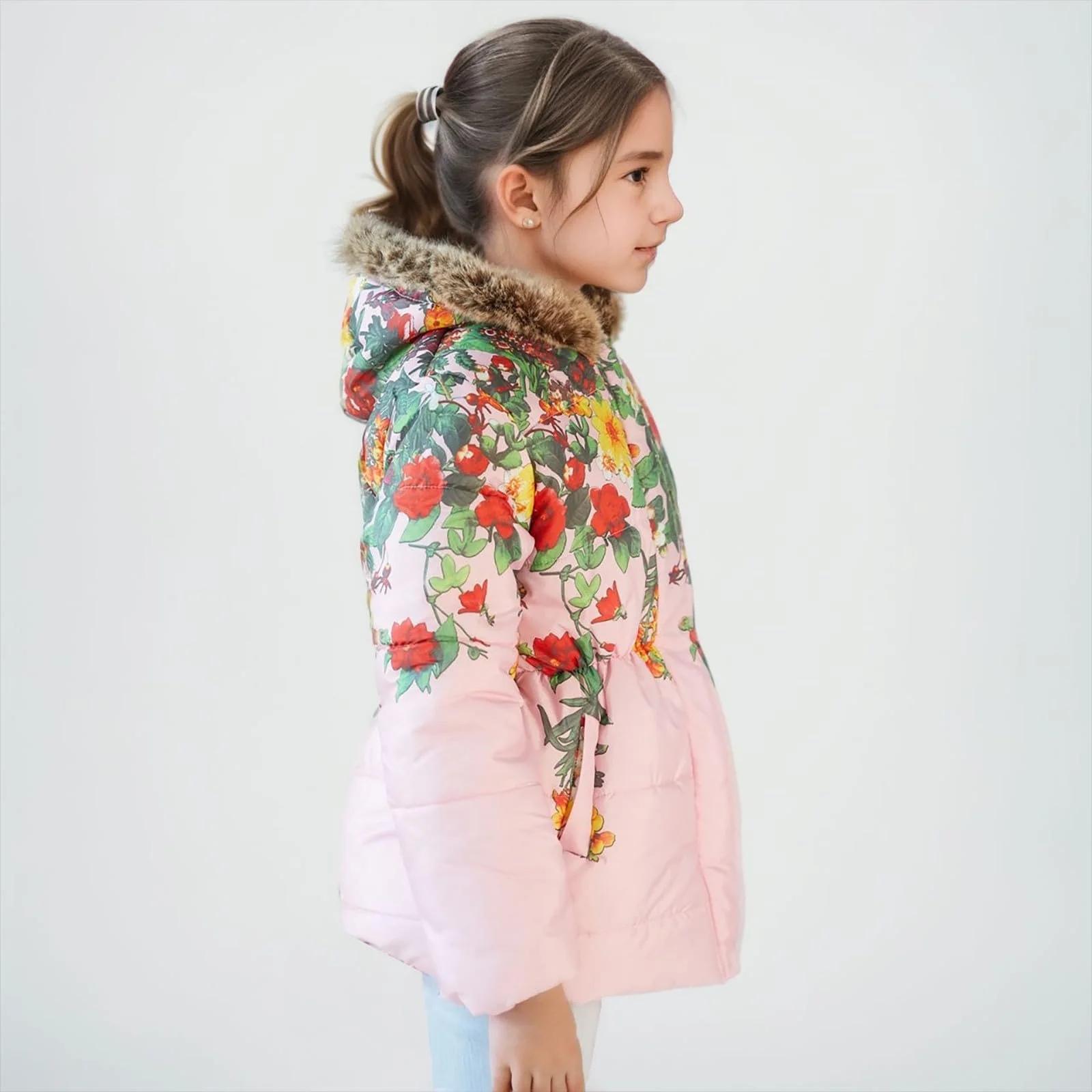 Зимняя куртка для девочек Sfwqoifou, теплая, ветрозащитная, утолщенная, элегантная зимняя куртка с меховым капюшоном, стеганая куртка, уличная куртка, зимняя куртка на подкладке, куртка с длинными рукавами, детская куртка-парка, фото №5