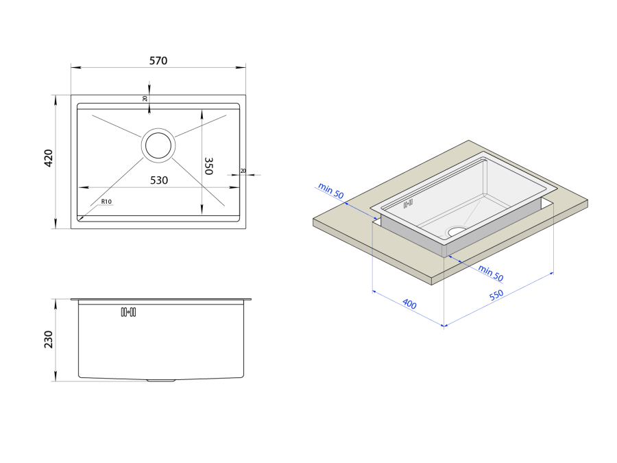 Золота мийка під стільницю з декором нержавіюча Nett NGS-5742, фото №6