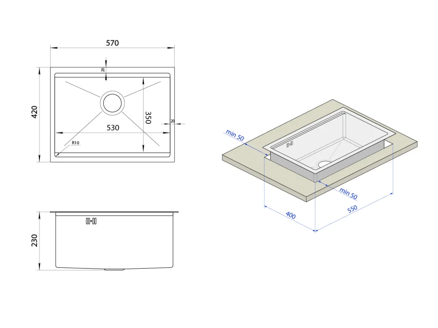 Мийка для кухні під стільницю декорована Nett NSS-5742, фото №4